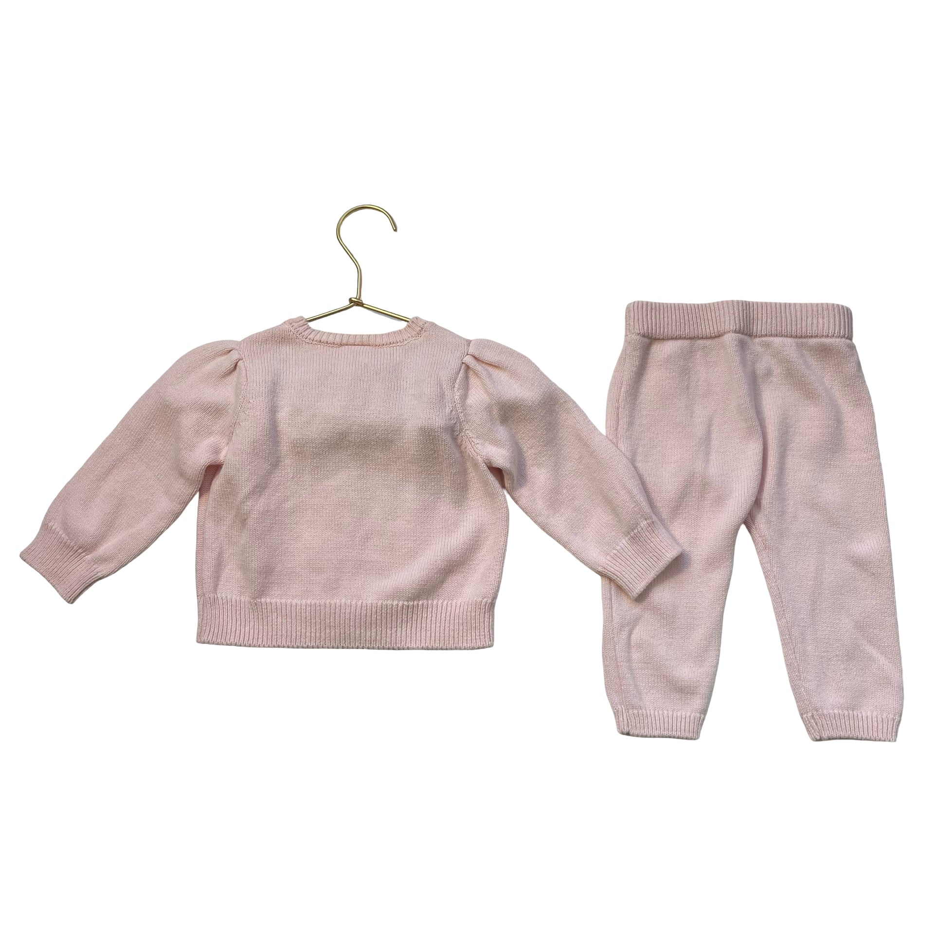 Little Me Pink Cotton Knits Pants & Embroidered Cardigan Set - Size 9 Mo