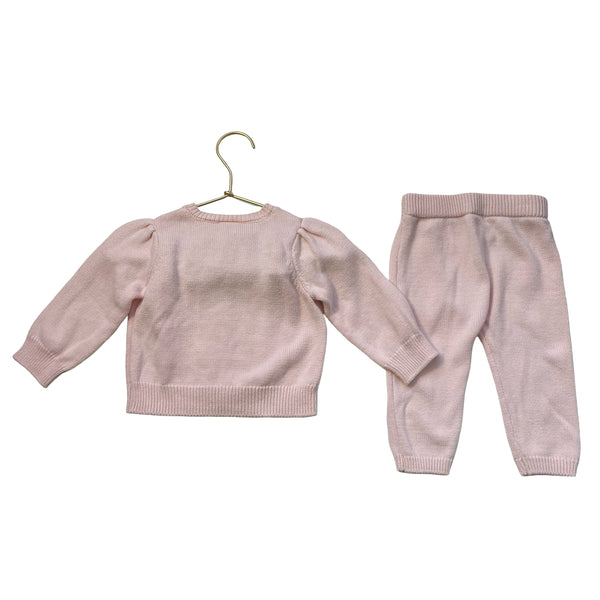 Little Me Pink Cotton Knits Pants & Embroidered Cardigan Set - Size 9 Mo