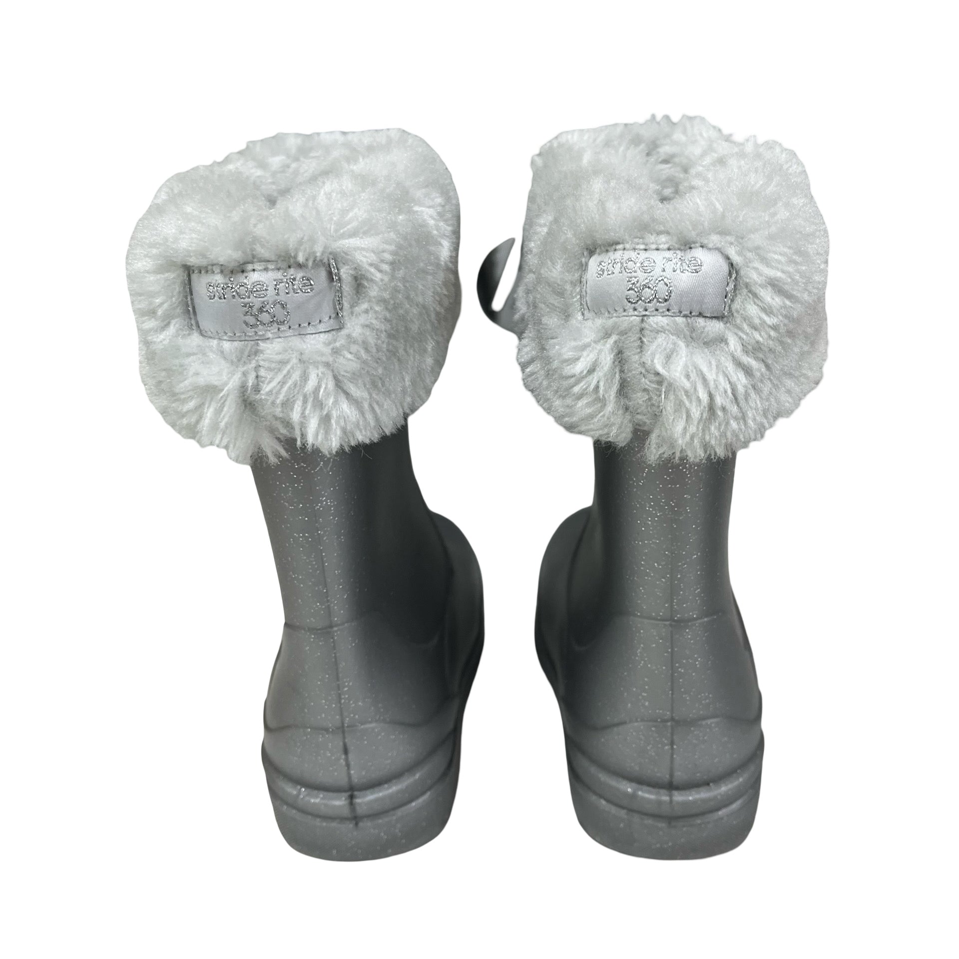 Stride Rite Silver Glitter Rain Boots, Removeable Faux Fur Lining - Size 5