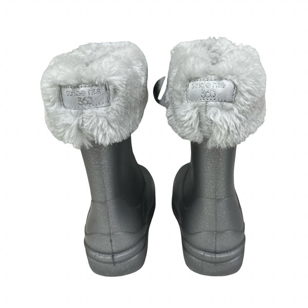 Stride Rite Silver Glitter Rain Boots, Removeable Faux Fur Lining - Size 5
