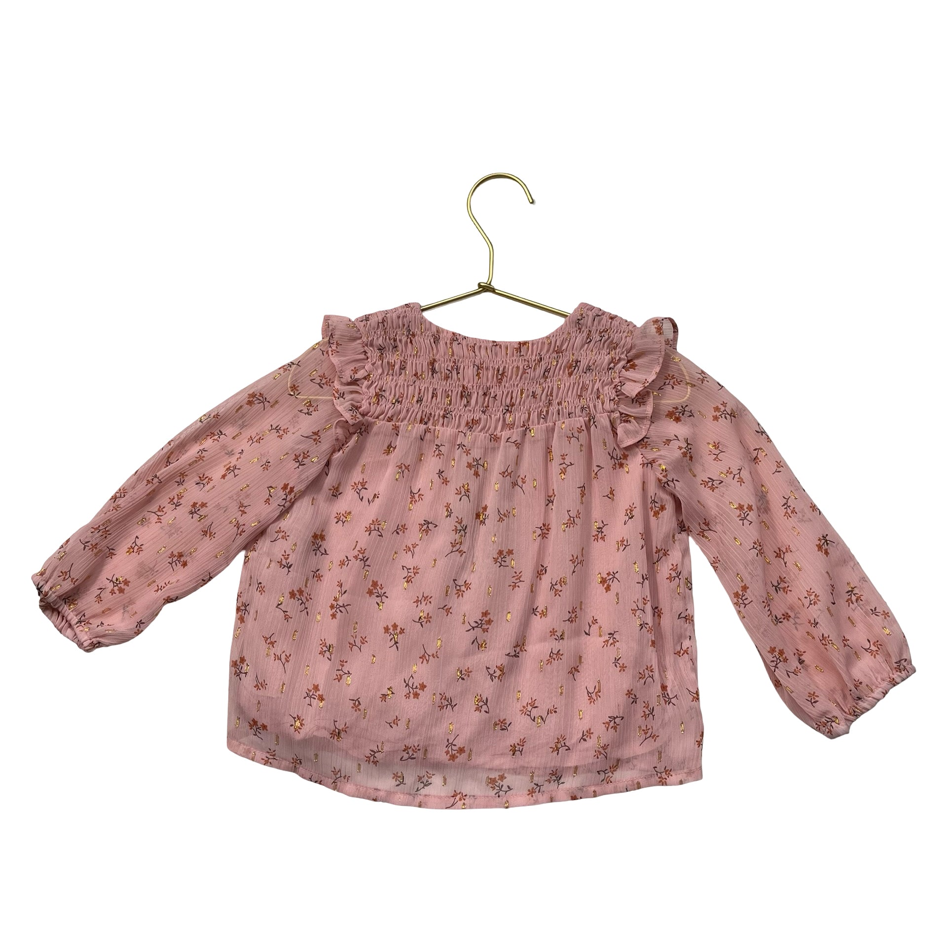 Zara Pink & Metallic Gold Floral Blouse - Size 2-3