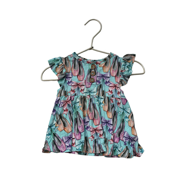 Posh Peanut Ballet Shoe Print Henley Top - Size 12-18 Mo