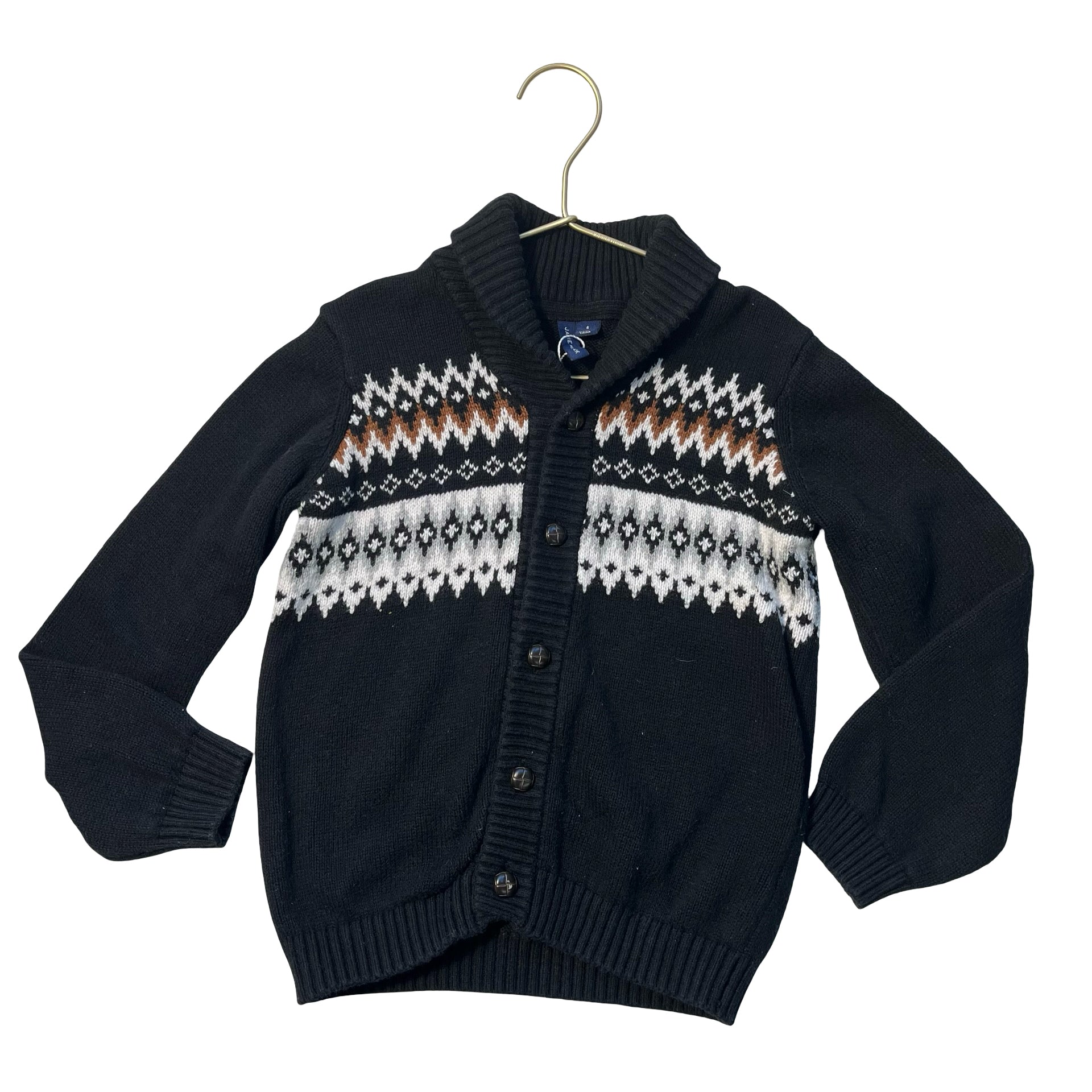 Janie and Jack Black Fair Isle Shawl-Neck Cardigan Sweater - Size 6