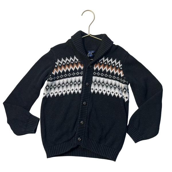 Janie and Jack Black Fair Isle Shawl-Neck Cardigan Sweater - Size 6