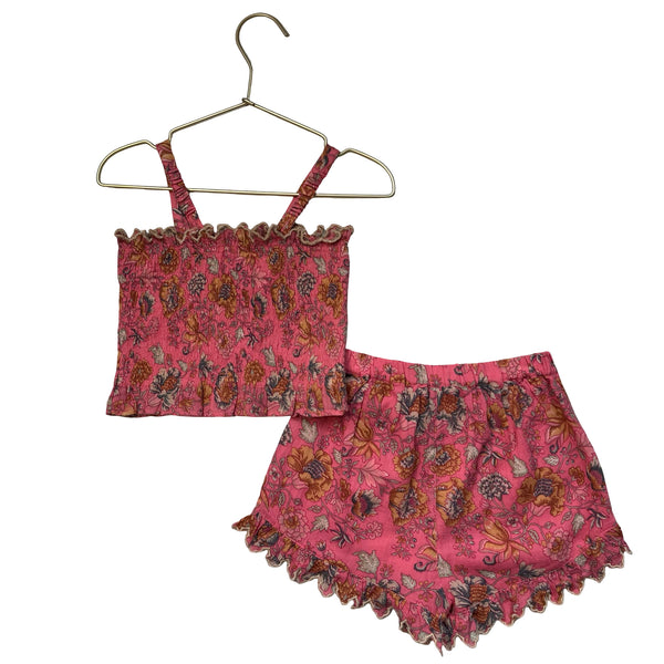 Louise Misha Pink Foral Shorts & Smocked Tank Set - Size 4Y