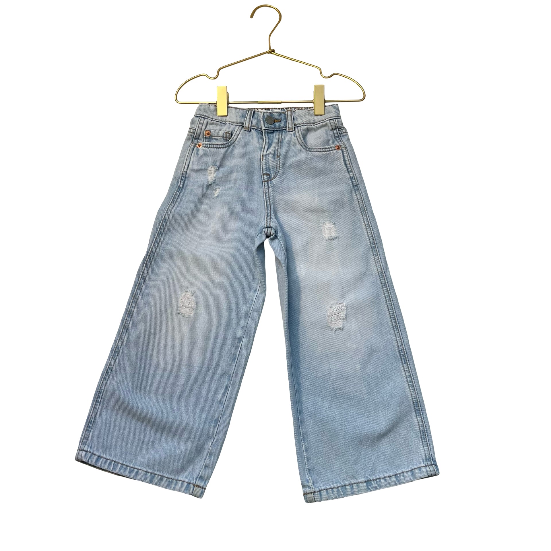 Zara Distressed Denim Wide-Leg Jeans - Size 3-4