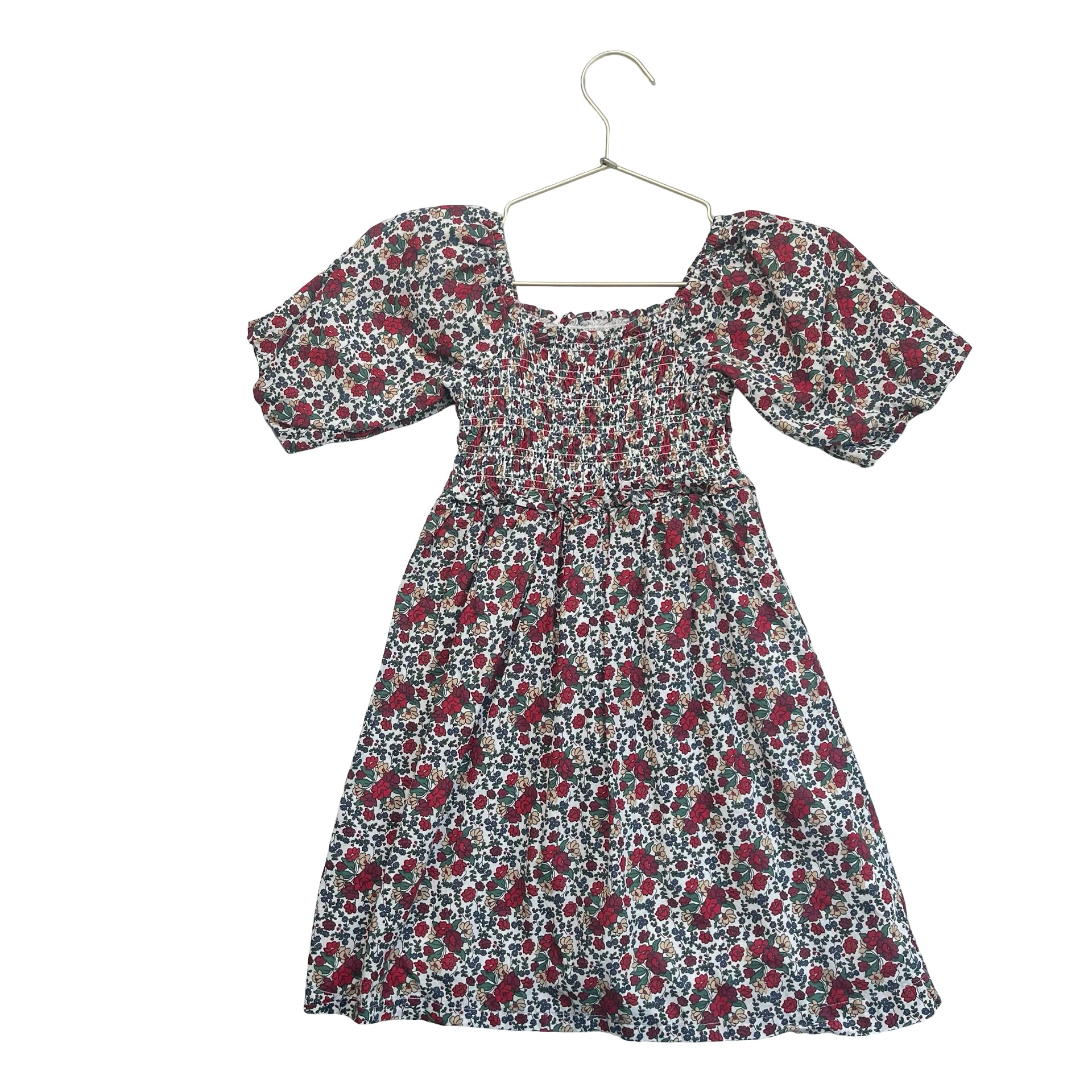 Hope & Henry Red, Green & Ivory Floral Smocked Dress - Size 5
