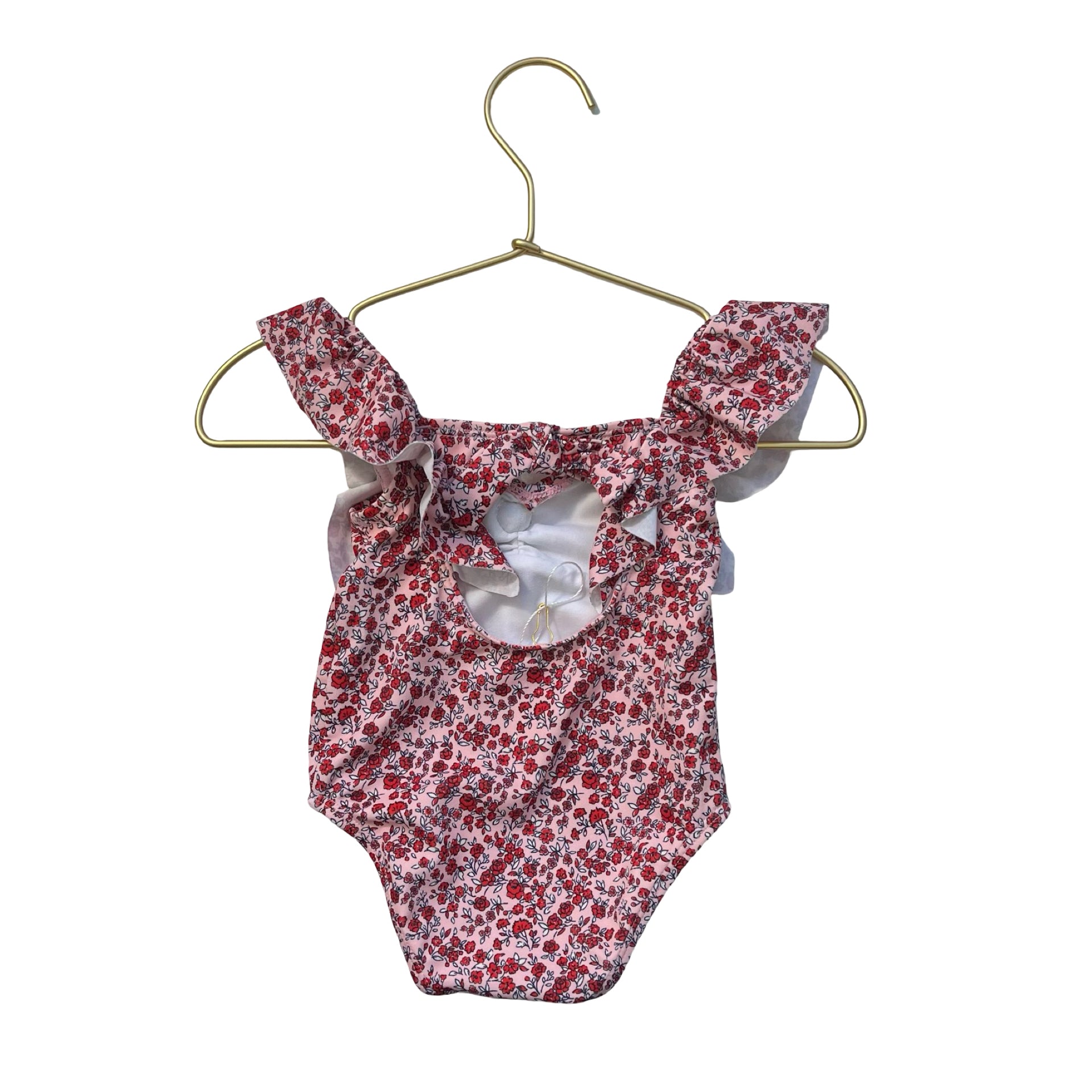 Janie and Jack Pink & Red Floral Swimsuit -  Size 6-12 Months