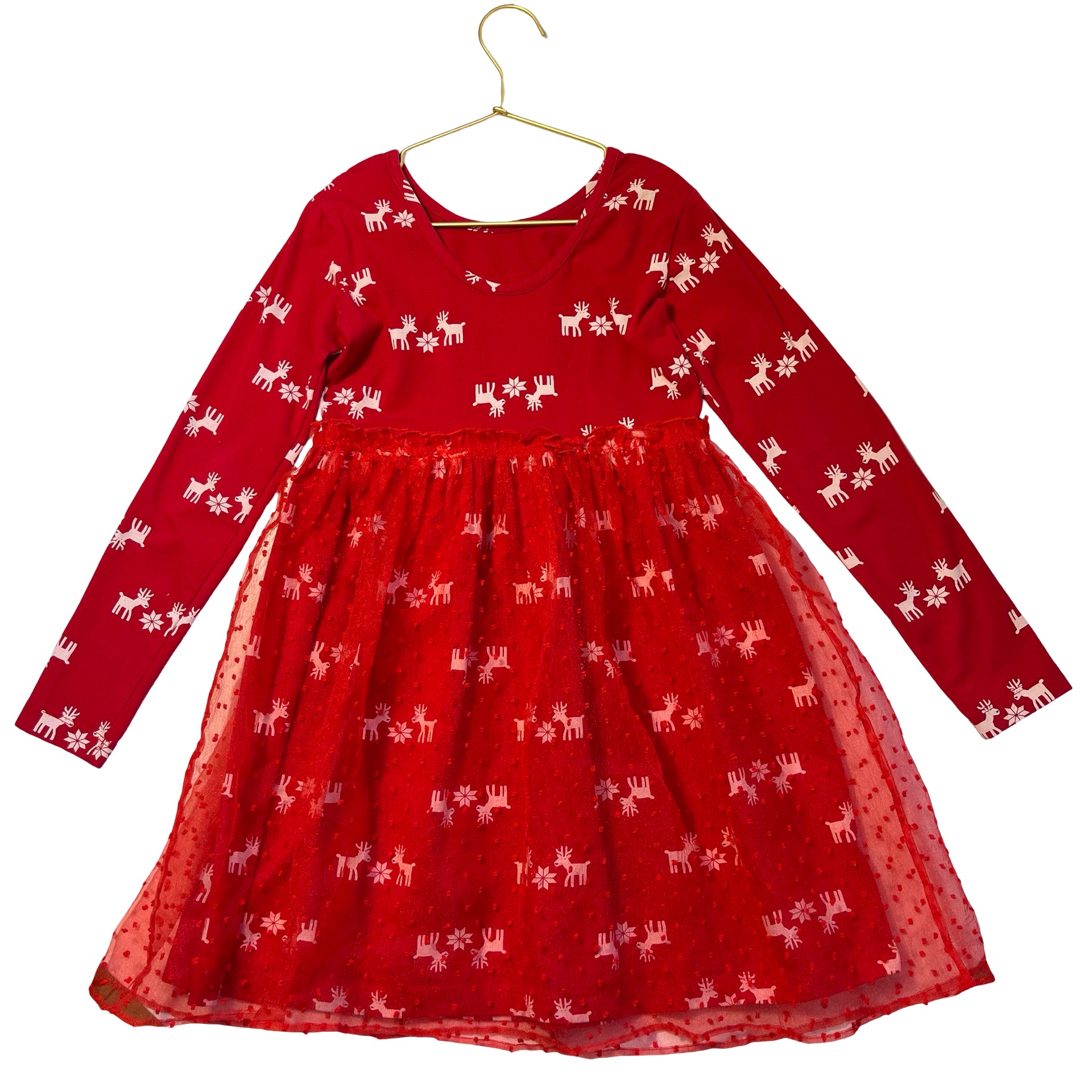 Hanna Andersson Red Reindeer Tulle Dress - Size 8