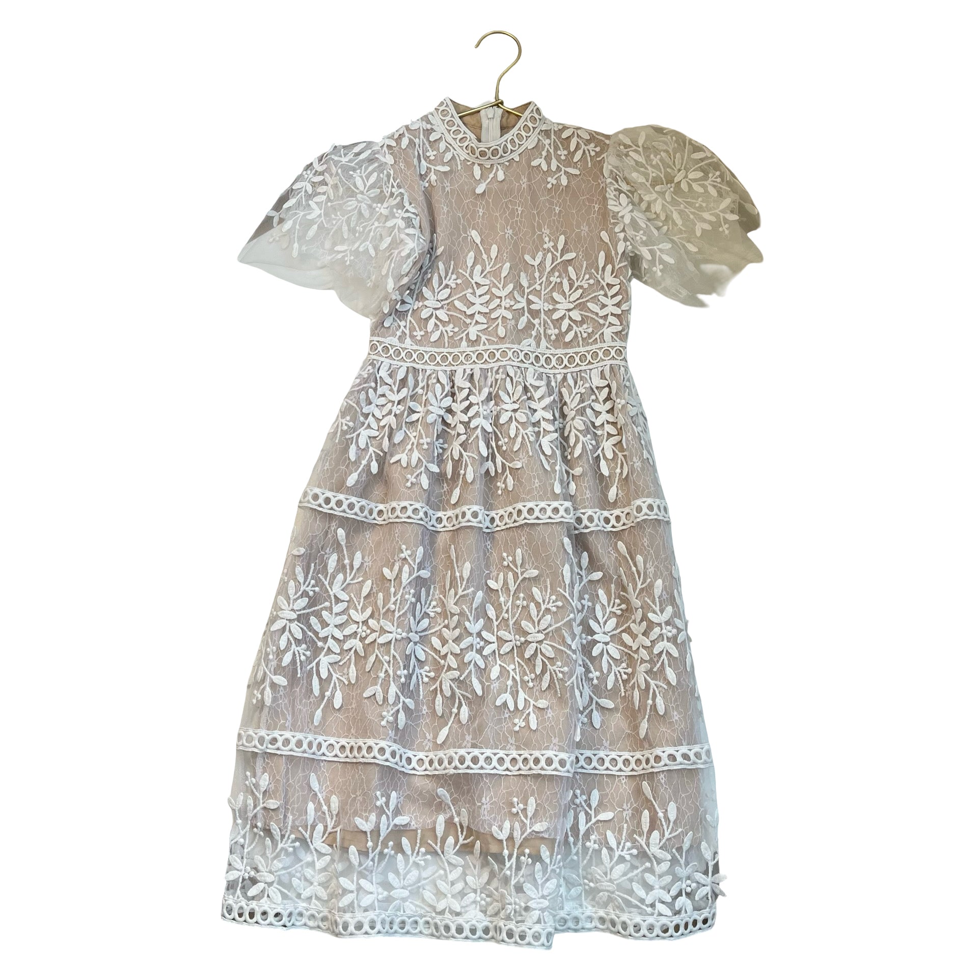 Ivy City Beige & White Lace Overlay Dress - Size 8T
