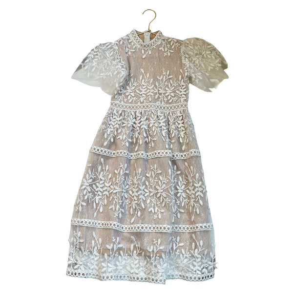 Ivy City Beige & White Lace Overlay Dress - Size 8T