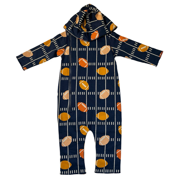 Monica + Andy Navy Football Print Hooded One-Piece - Size 6-9 Mo