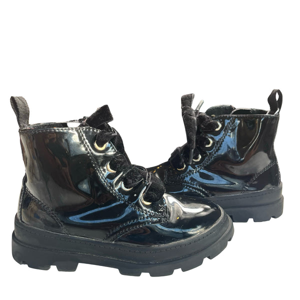 H&M Black Patent Boots, Velvet Laces - Size 7.5