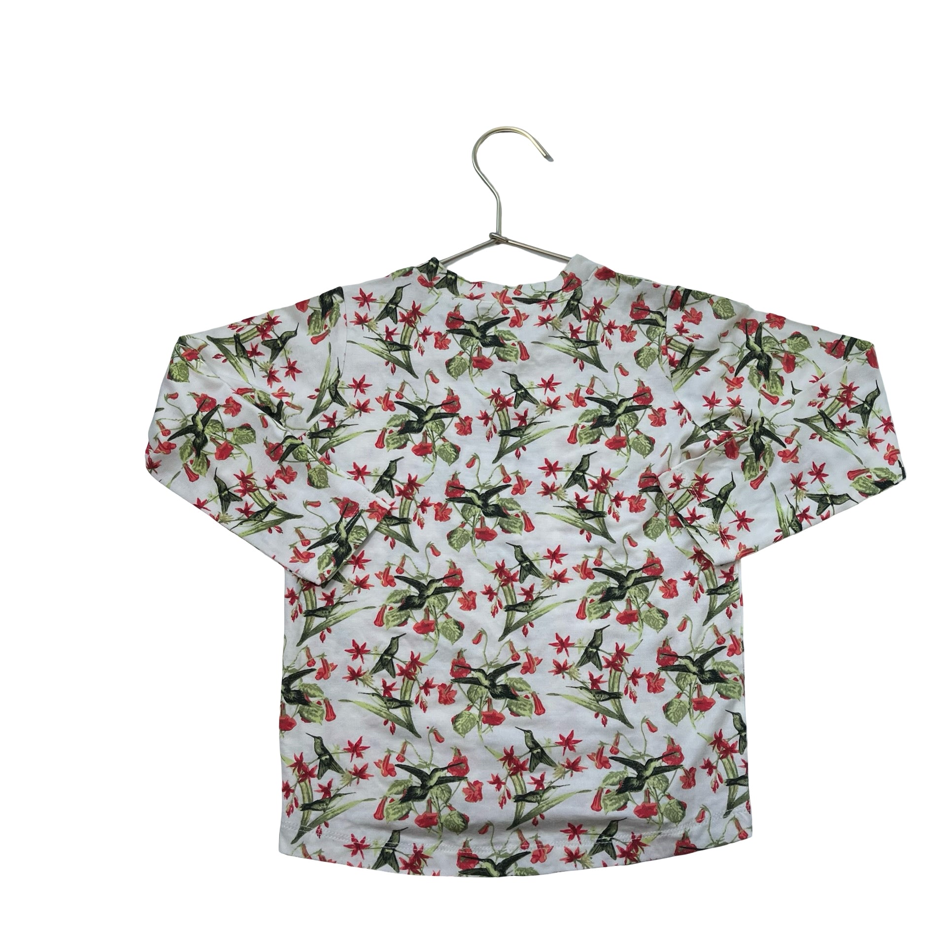 Kate Quinn The Woods Ivory, Red, Green Floral & Bird Print Shirt - Size 4T
