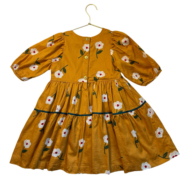 Pink Chicken Marigold Flower Print Dress - Size 6Y