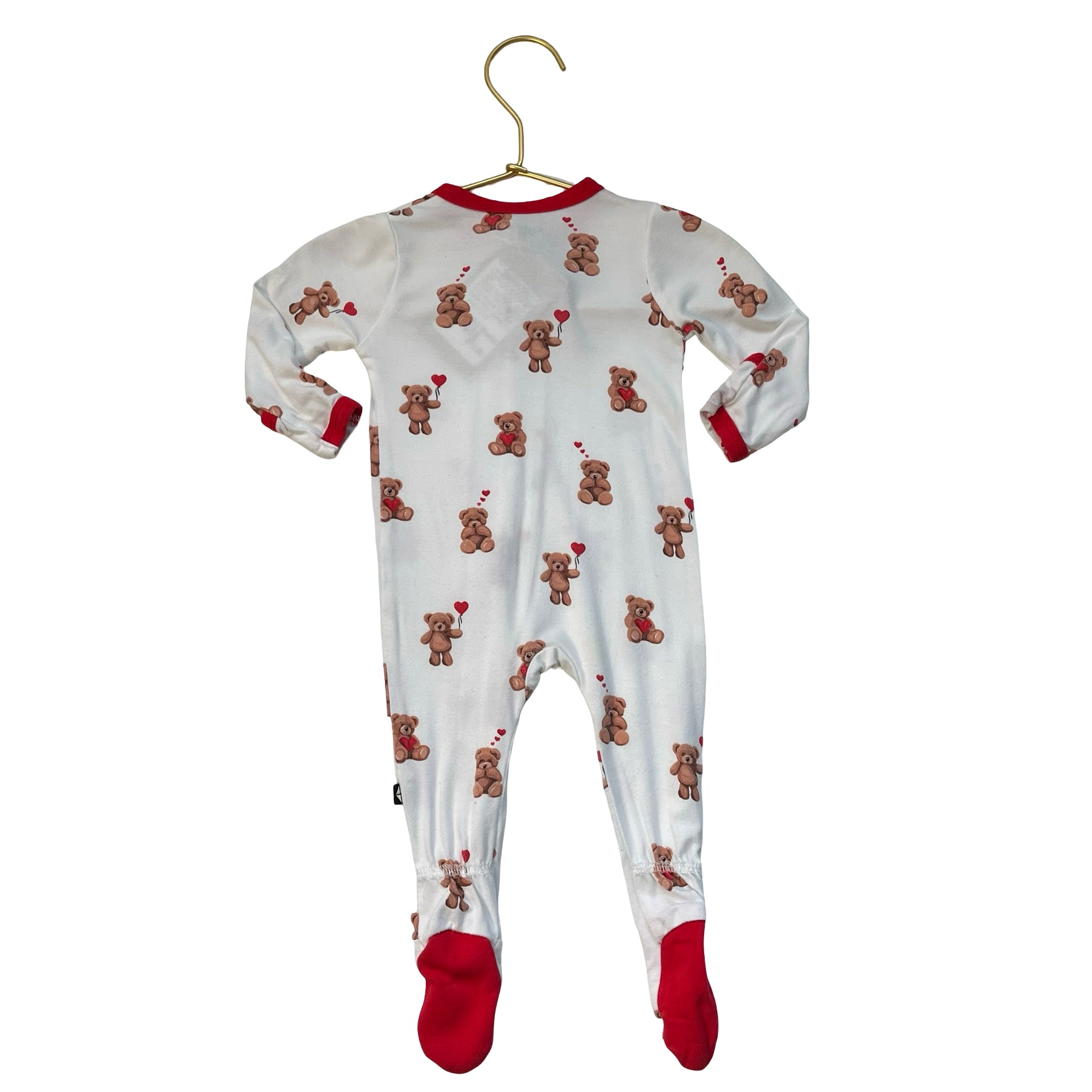Kyte Ivory & Red Bear Heart Print Footed PJs - Size 0-3 Mo