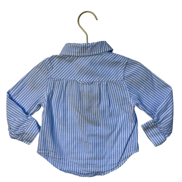 Egg Light Blue & White Striped Button Down Shirt - Size 12 Mo
