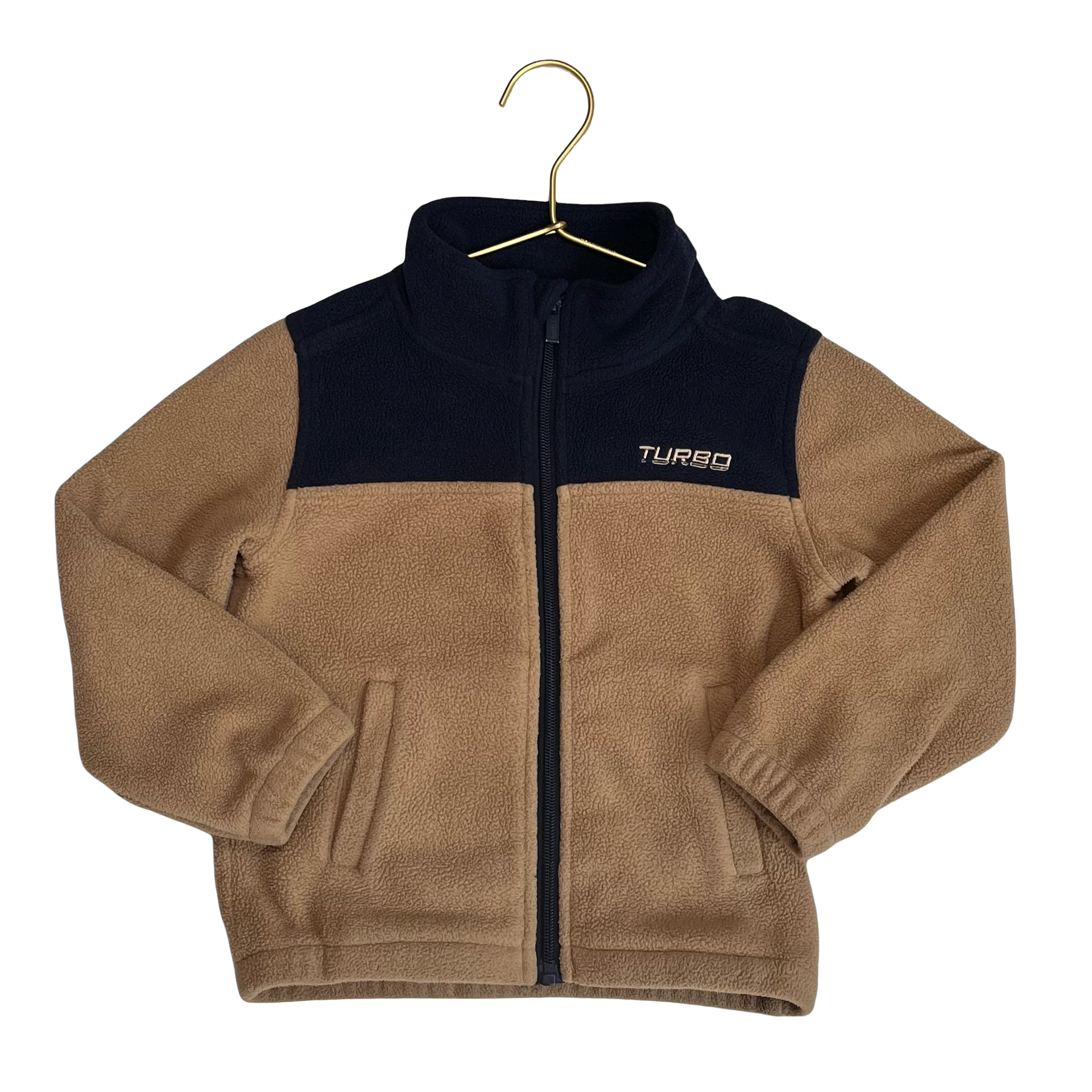 Miles The Label Tan & Navy 'Turbo' Fleece Jacket - Size 4Y