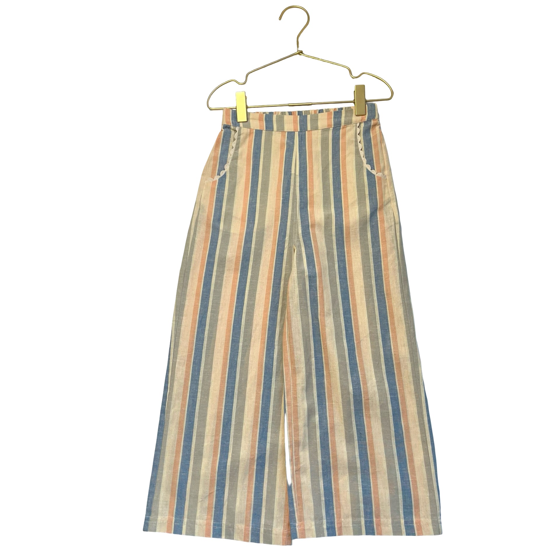 Louise Misha Ivory, Blue, Peach Striped Wide-Leg Cropped Pants - Size 7Y