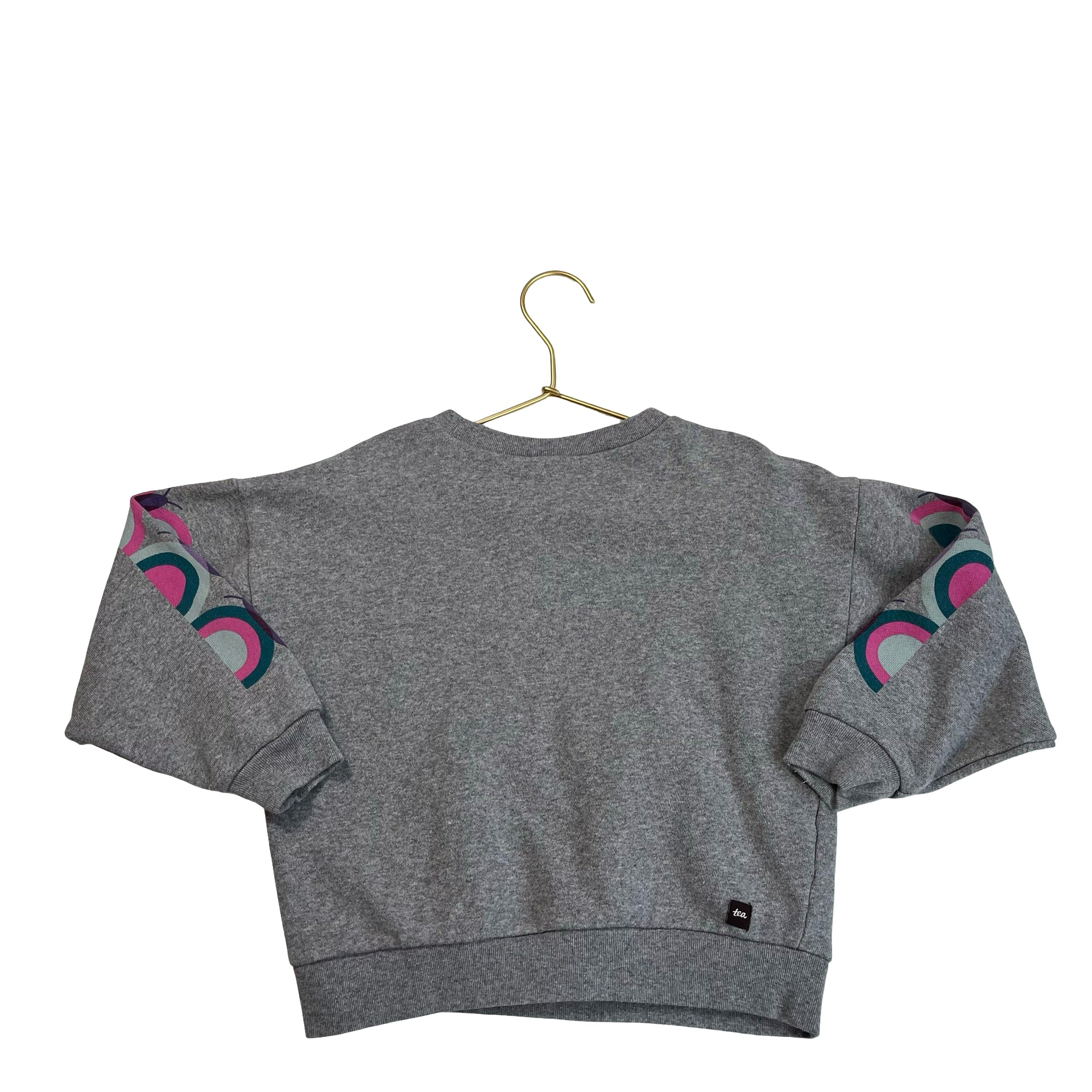 Tea Collection Gray Sweatshirt, Butterfly Print Sleeves - Size 4