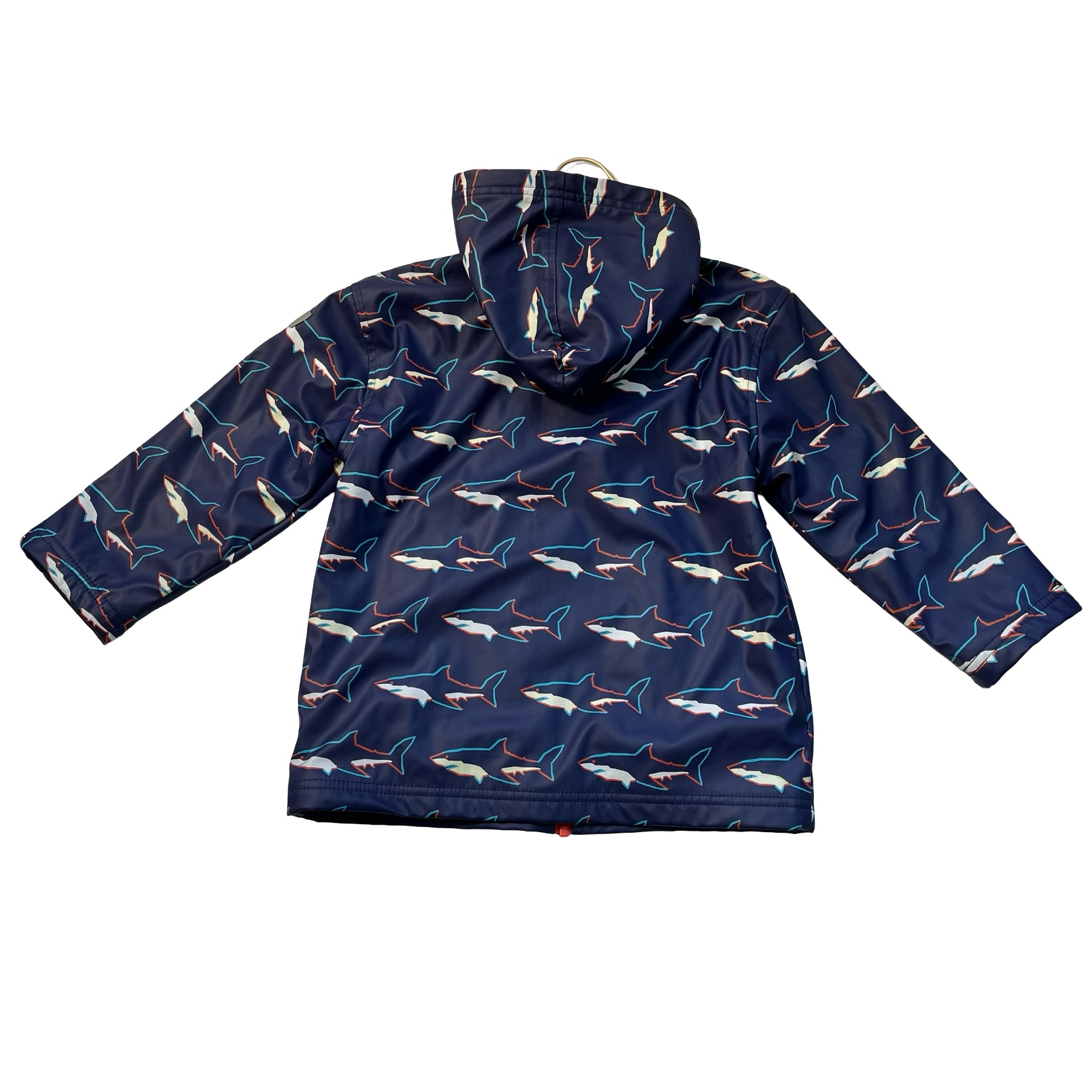 Hatley Terry-Lined Navy Shark Print Rain Jacket - Size 5