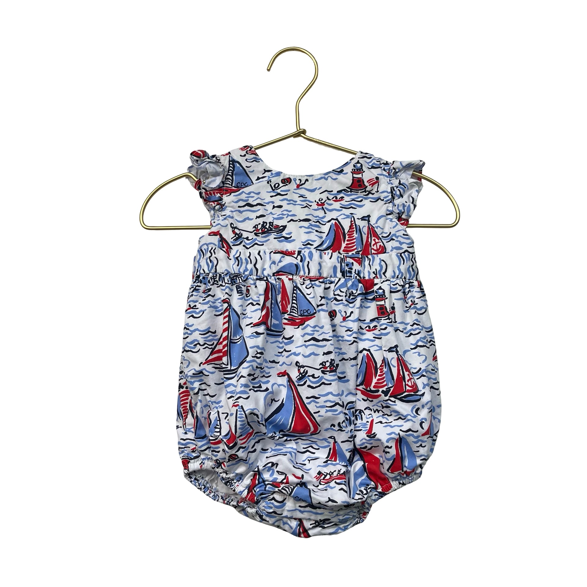 CPC Childrenswear Red, White, Blue Sailboat Print Bubble Romper - Size 6-9 Mo