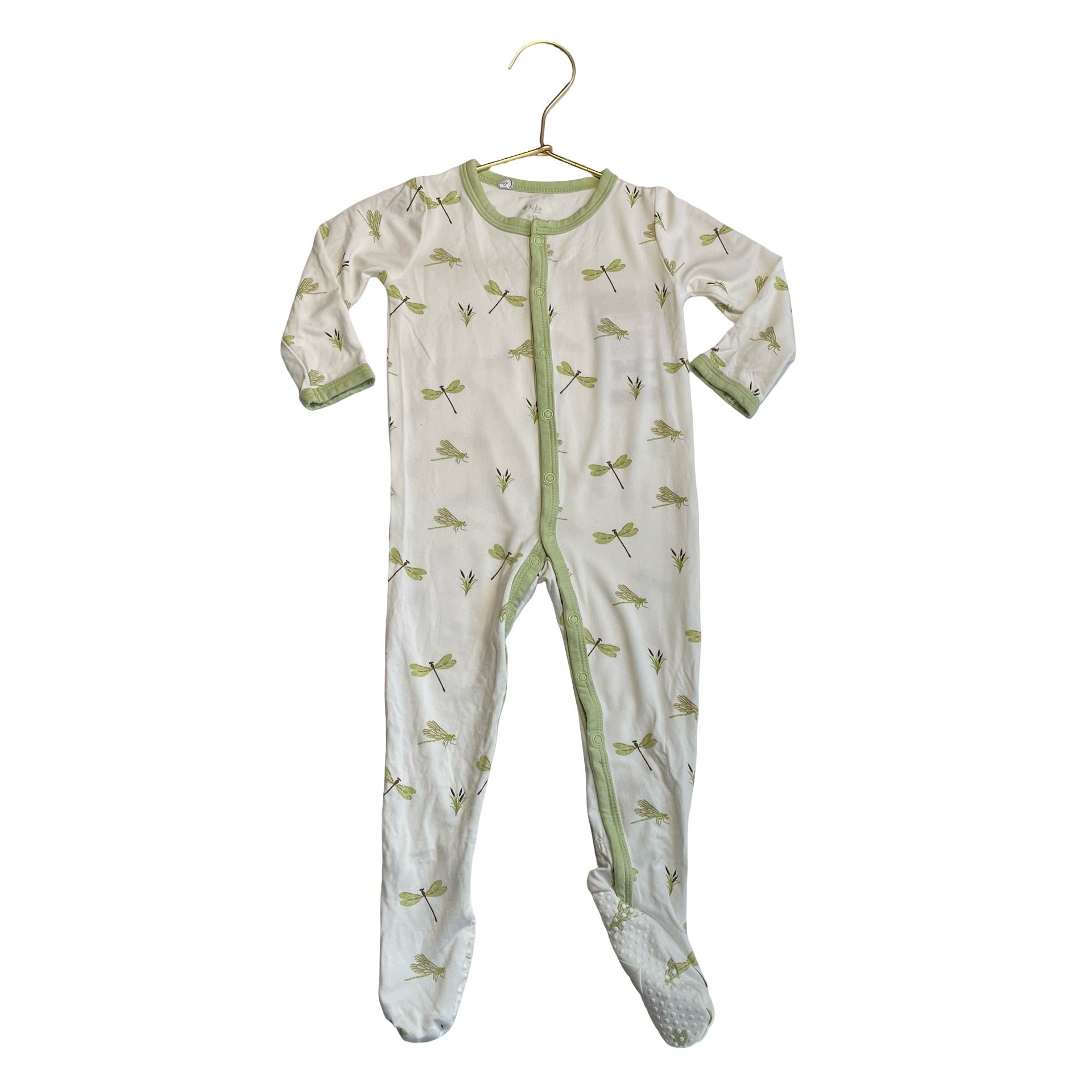 Kyte Ivory & Green Insect Print Footed PJs - Size 6-12 Mo