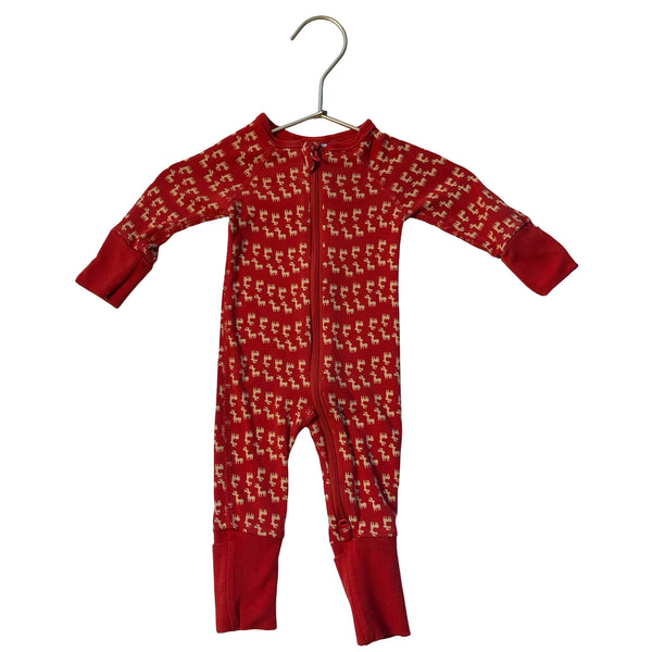 Hanna Andersson Red & Tan Reindeer Print One-Piece PJs - Size Newborn