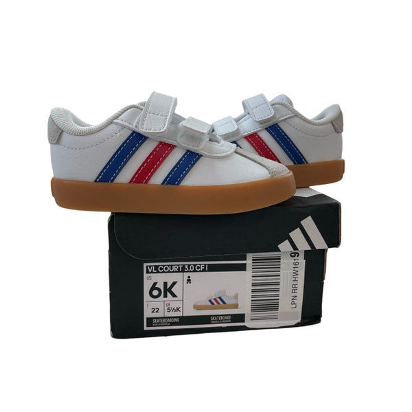 Adidas VL Court White, Blue, Red Velcro Sneakers New in Box - Size 6K