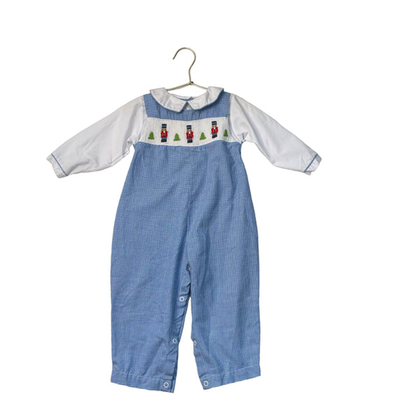 Petit Ami Blue Check Smocked Nutcracker One-Piece - Size 24 Mo