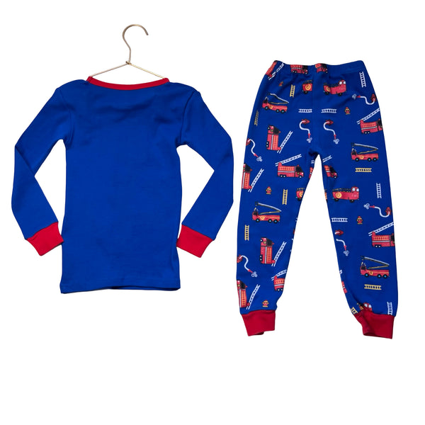 Shelry Blue & Red Firetruck Print PJ Set - Size 5