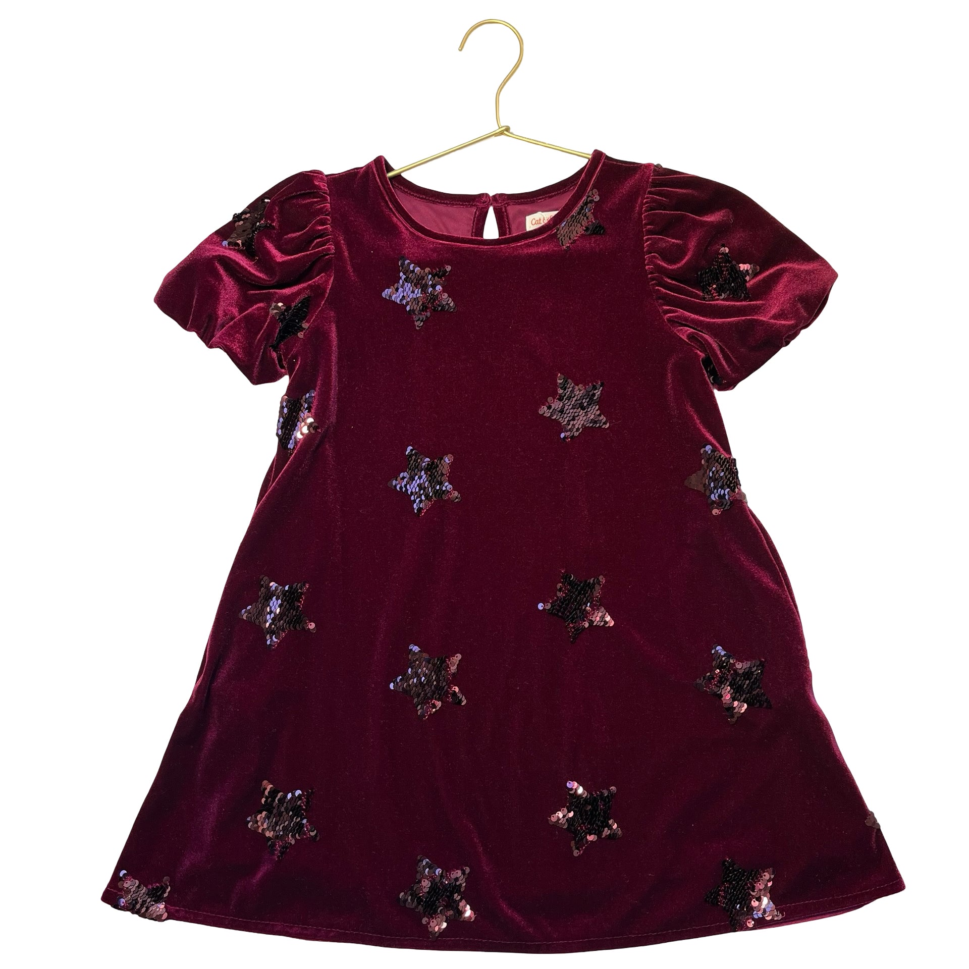 Cat & Jack Burgundy Velvet & Sequin Star Dress - Size S 6-7
