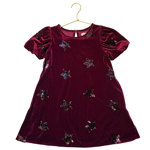 Cat & Jack Burgundy Velvet & Sequin Star Dress - Size S 6-7