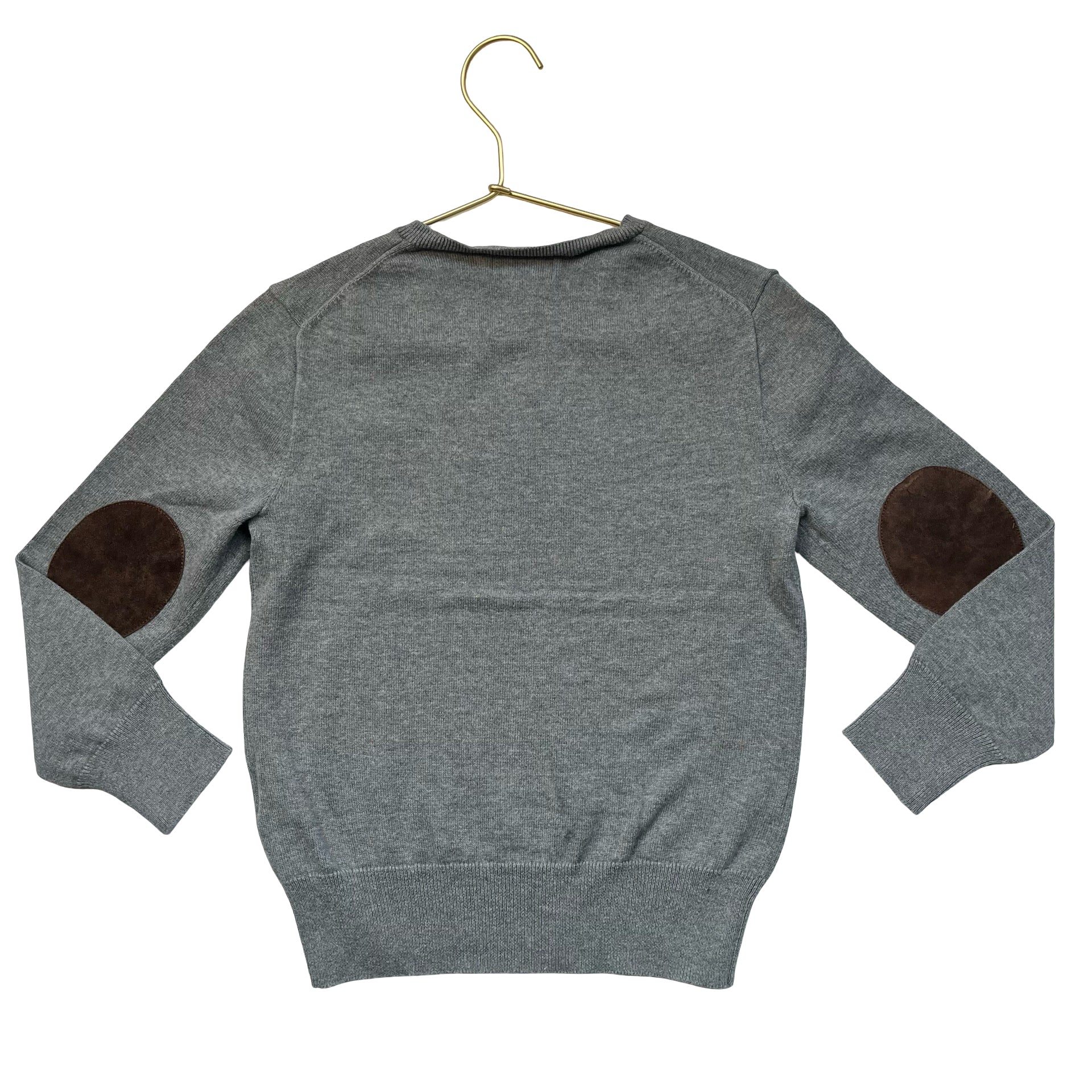 Polo Ralph Lauren Gray V-Neck Cotton Sweater, Elbow Patches - Size 7