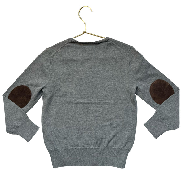 Polo Ralph Lauren Gray V-Neck Cotton Sweater, Elbow Patches - Size 7
