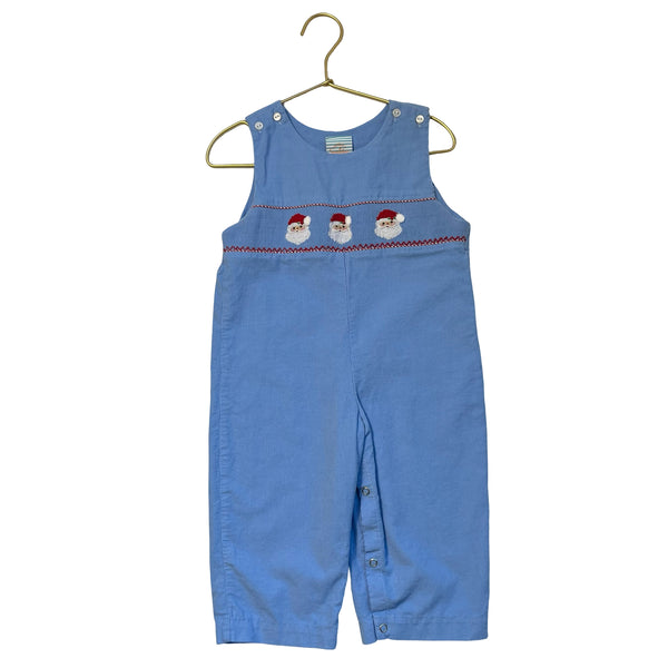 Southern Sunshine Light Blue Corduroy Smocked Santa Overalls - Size 24 Mo