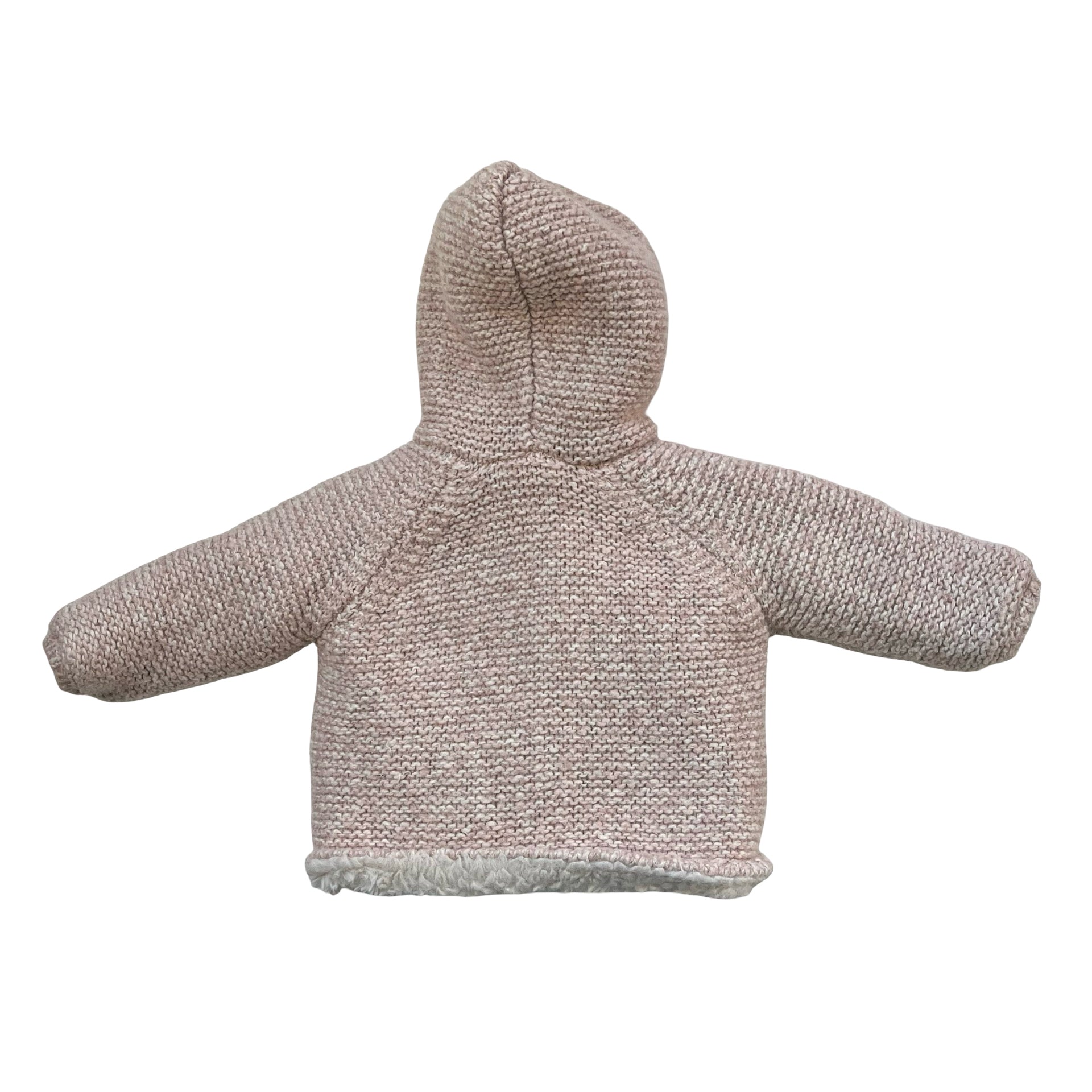 Zara Faux-Fur Lined Pink Hooded Cardigan Sweater - Size 3-6 Mo