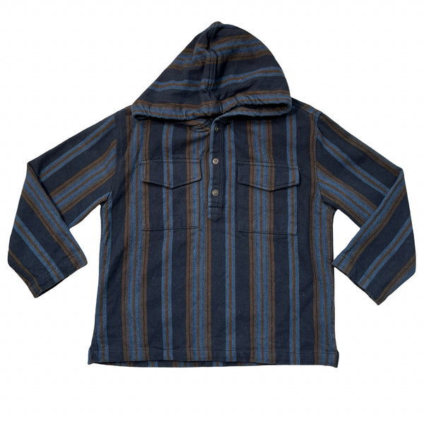 Zara Navy, Blue, Brown Striped Flannel Hooded Pullover - Size 6