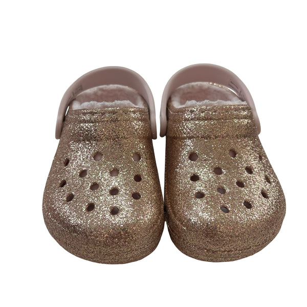 Crocs Sherpa-Lined Rose Gold Glitter Shoes - Size C8