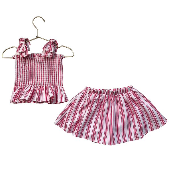 Habitual Pink & White Striped Smocked Tank & Skort Skirt Set - Size 4