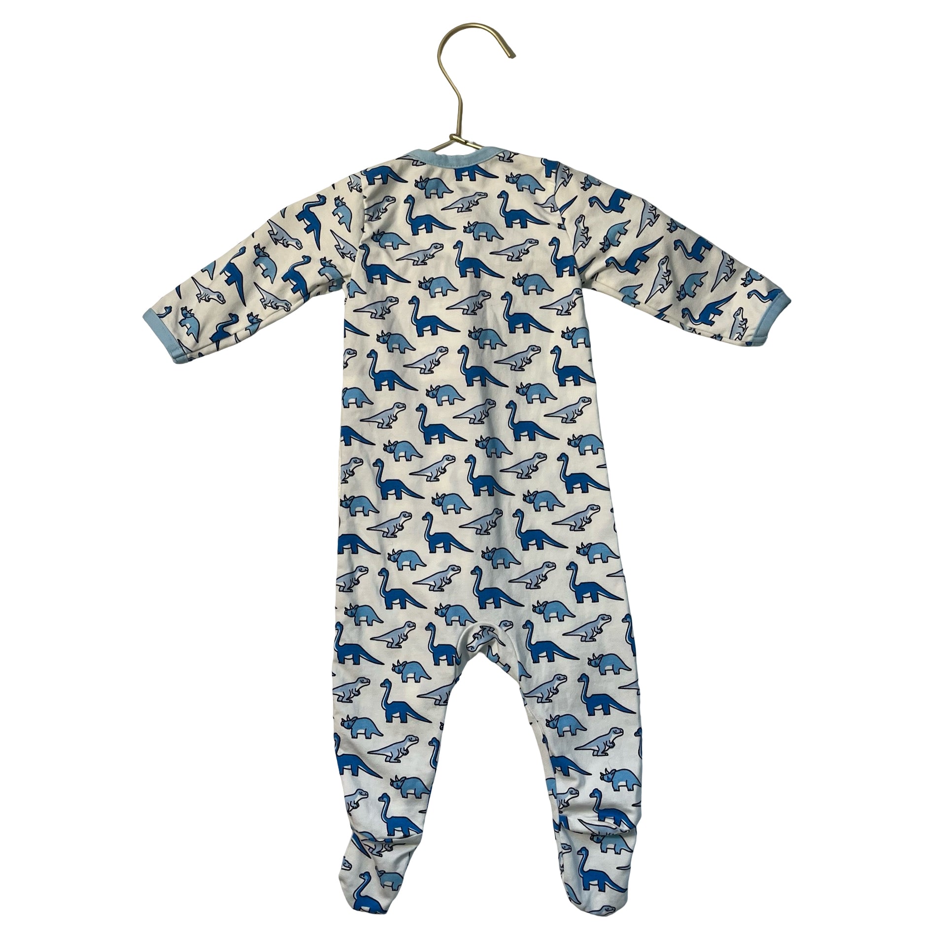 Monica + Andy Ivory & Blue Dino Print Footed One-Piece PJs - Size 3-6 Mo