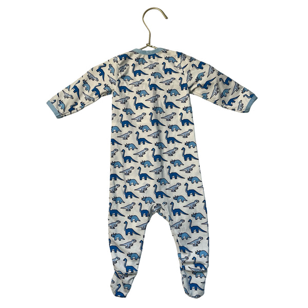Monica + Andy Ivory & Blue Dino Print Footed One-Piece PJs - Size 3-6 Mo
