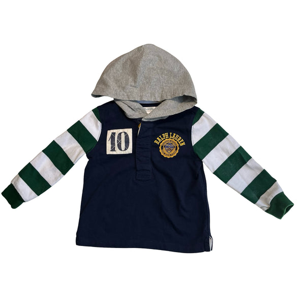 Ralph Lauren Navy, Gray, Green Hooded Rugby Shirt - Size 24 Mo