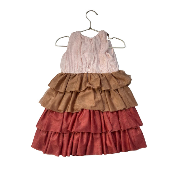 Janie and Jack X HFR Pink, Cocoa & Blush Tulle Gold Dot Sleeveless Dress -Size 2