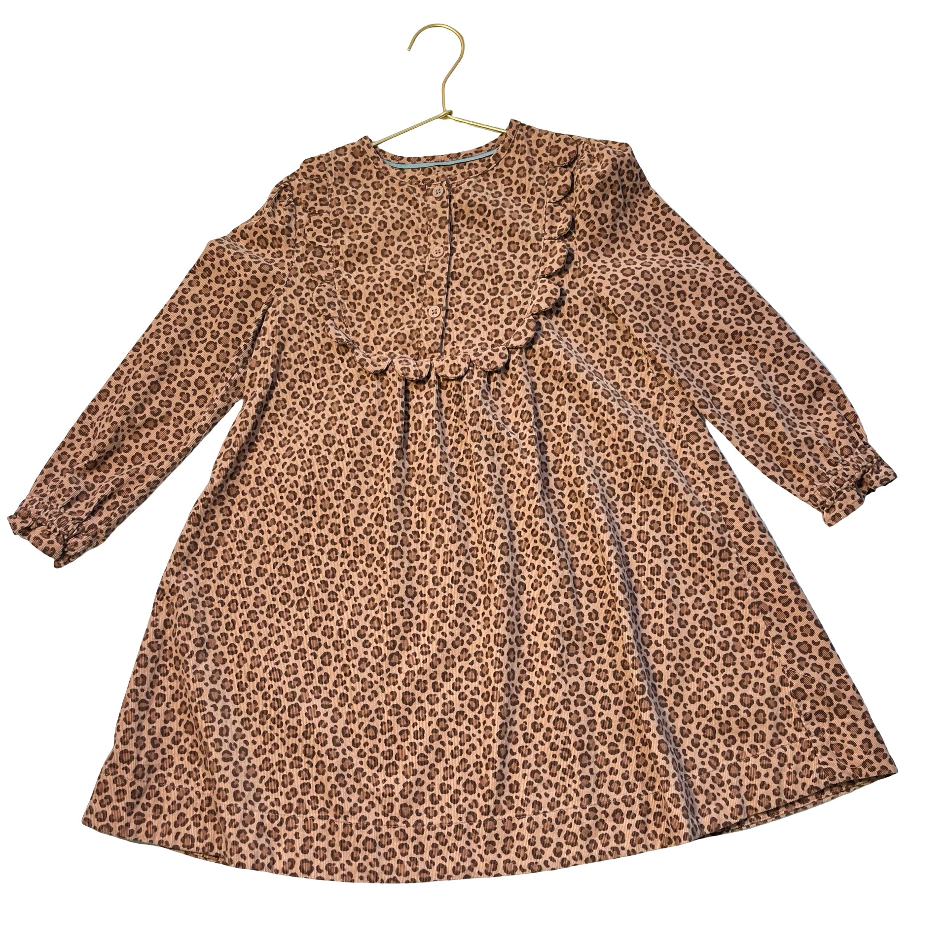 Mini Boden Brown Leopard Print Corduroy Dress - Size 6-7Y