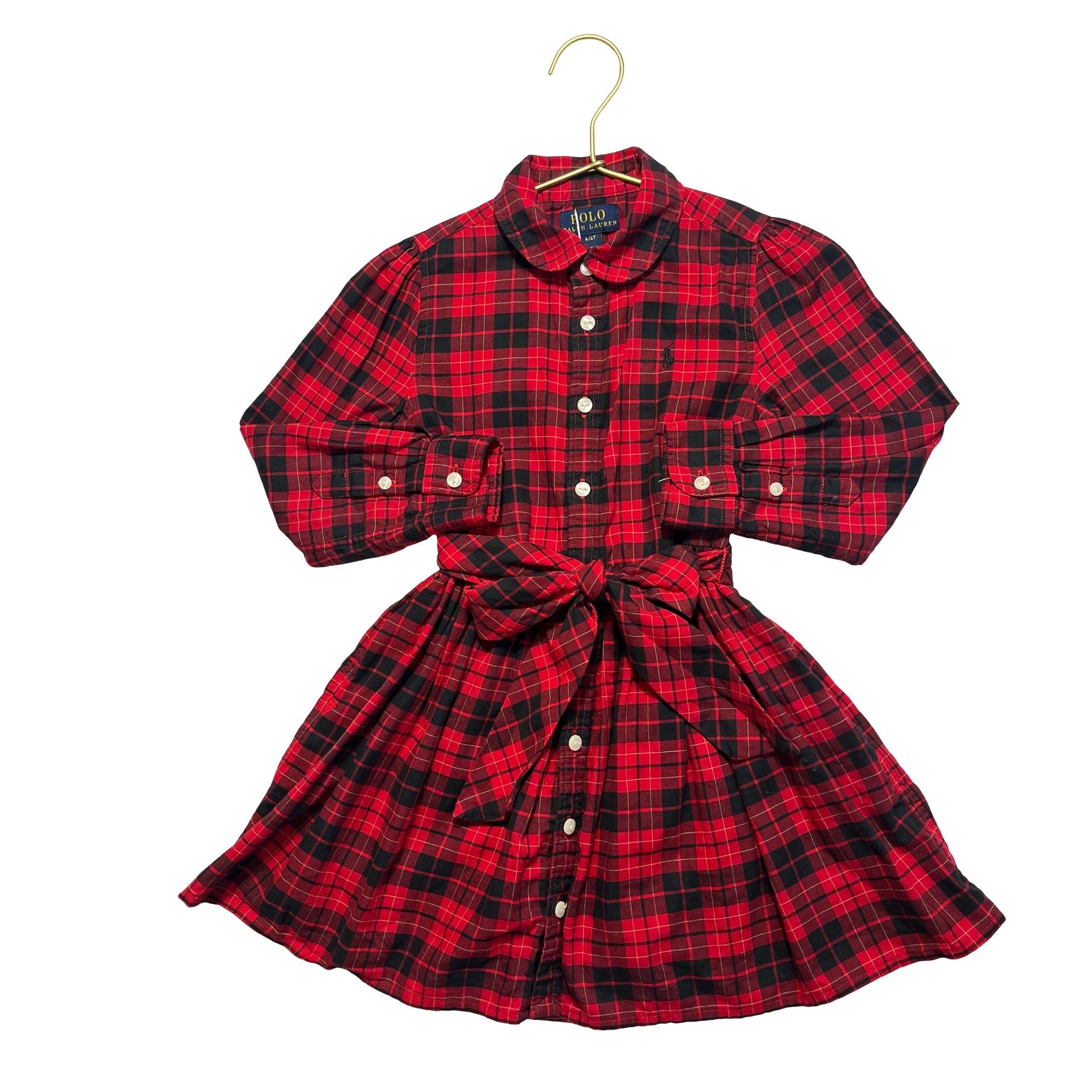 Polo Ralph Lauren Red & Black Plaid Belted Button Down Dress - Size 4