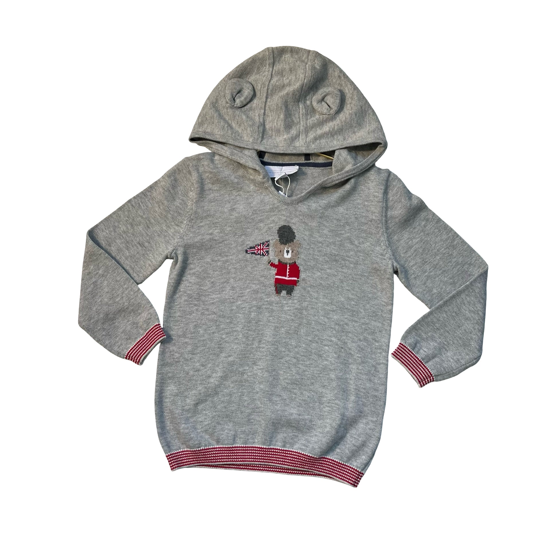 The Little White Company Gray Cotton Hooded Guard Bear Sweater w Tags - 18-24 Mo