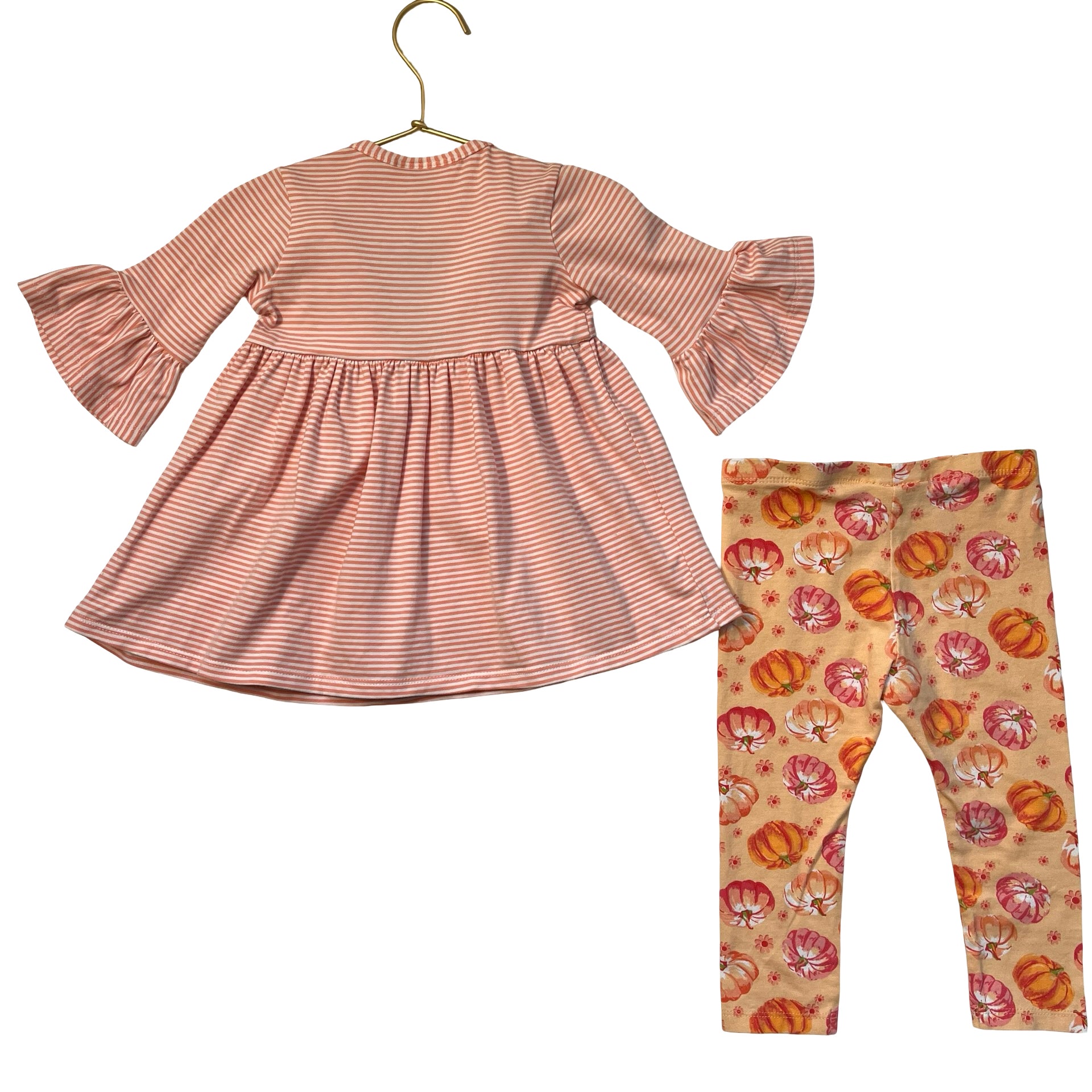 Bonnie Baby Orange Striped Pumpkin Top & Print Leggings Set - Size 18 Mo