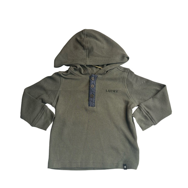 Lucky Brand Olive Green Hooded Waffle Henley Shirt - Size 24 Mo