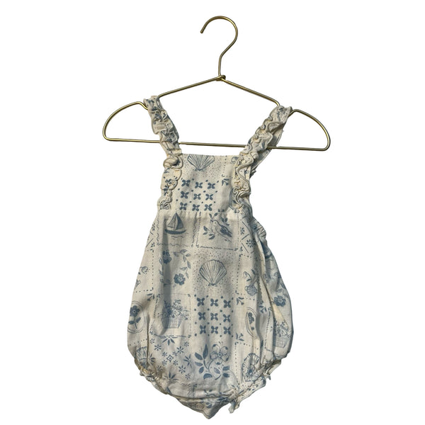 Rylee & Cru Ivory & Blue Summer Print Bubble Romper - Size 6-12 Mo
